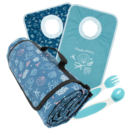BB Kit repas pique-nique Seaside Romance Nappe + Bavoirs élastiques + Couverts