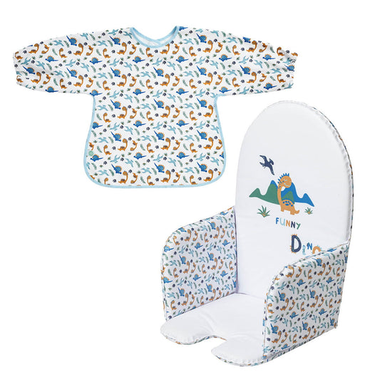 BB Kit repas - Tablier et Coussin de chaise haute Funny Dino - 12 mois - BB Malin