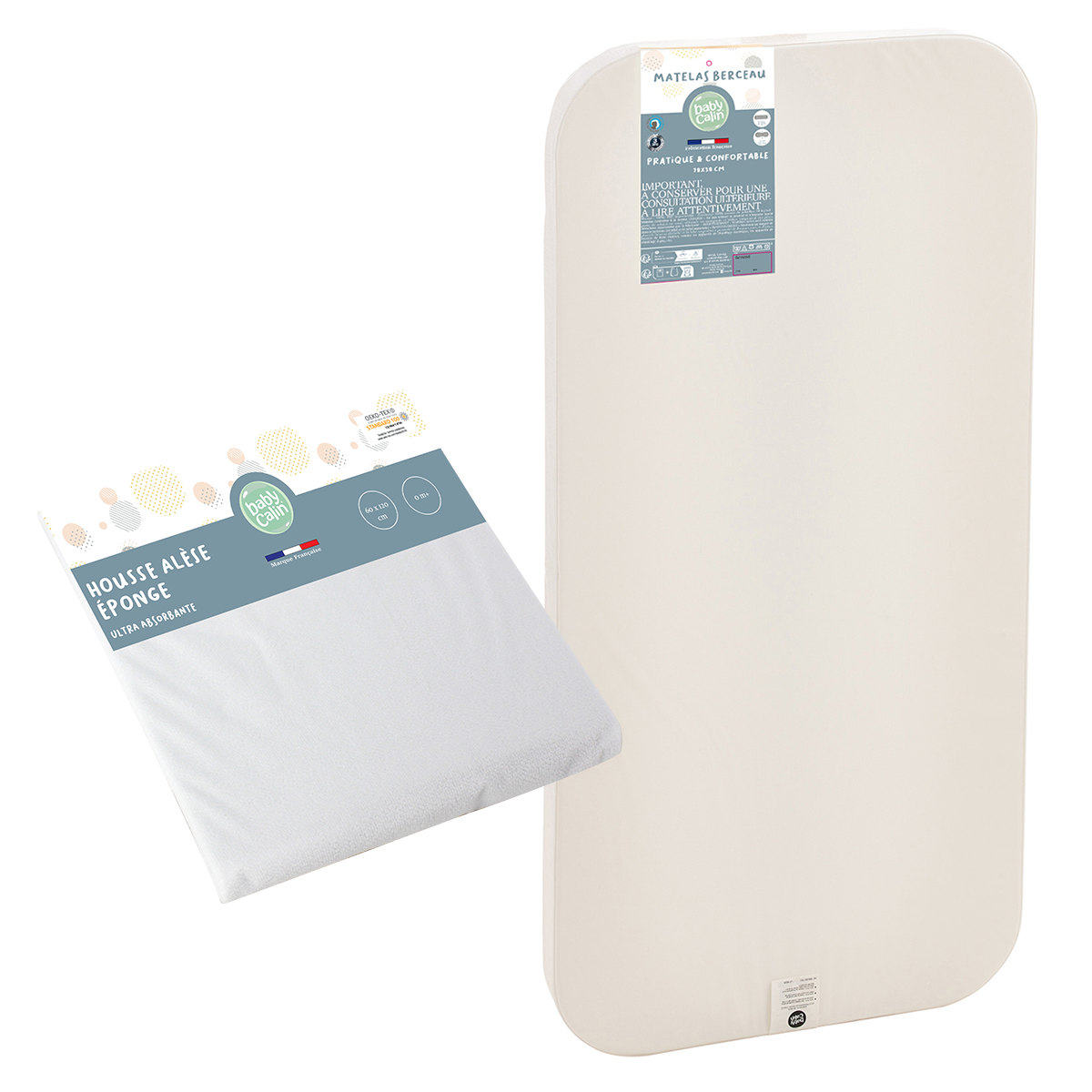 BB Kit sommeil Couffin Nacelle Matelas 48x78 cm + Protège matelas éponge
