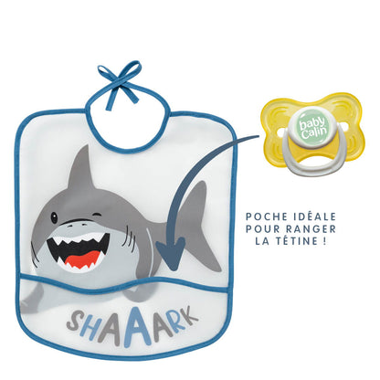 Bavoir 6 mois imperméable à poche 28x32 cm - Requin - 