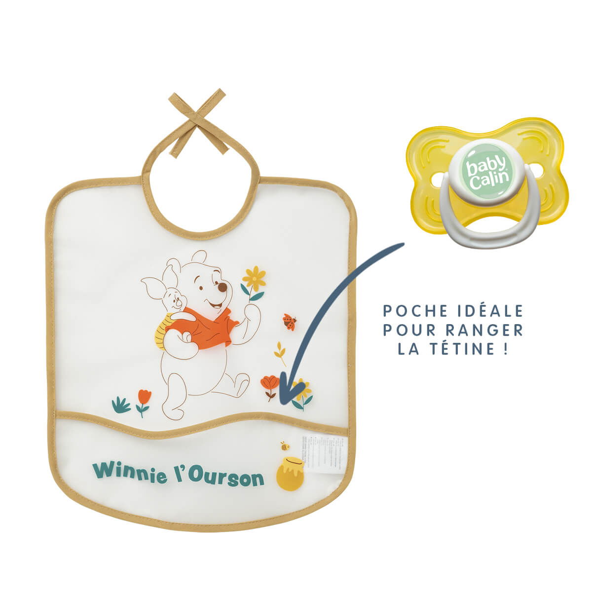 Bavoir 6 mois imperméable avec poche 28x32 cm - Winnie Retro - 