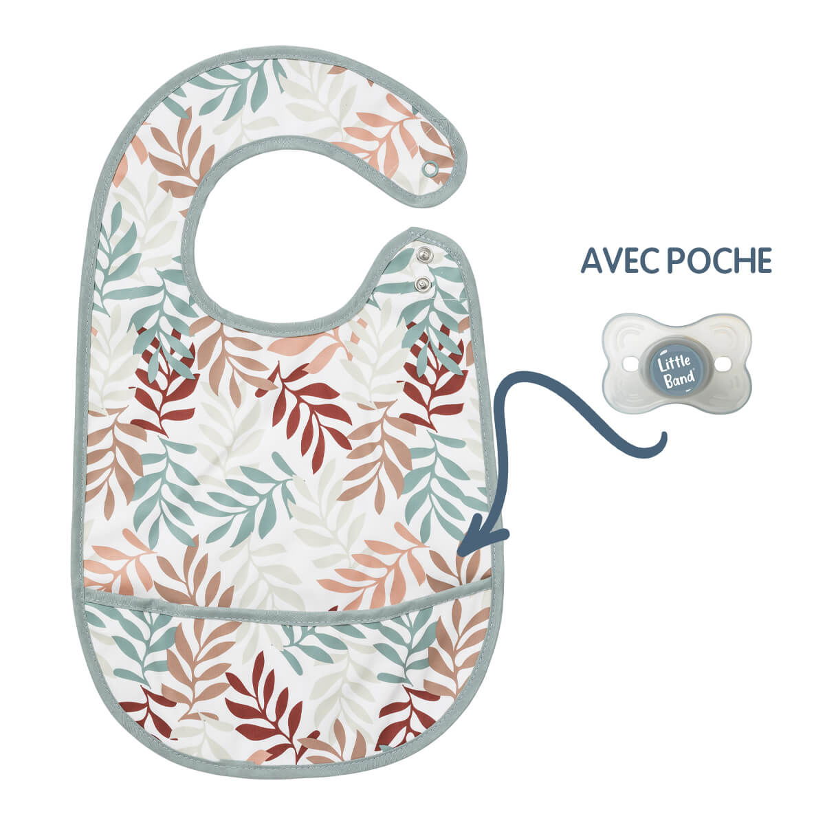 Bavoir enduit à poche 6 mois - Feuilles - 