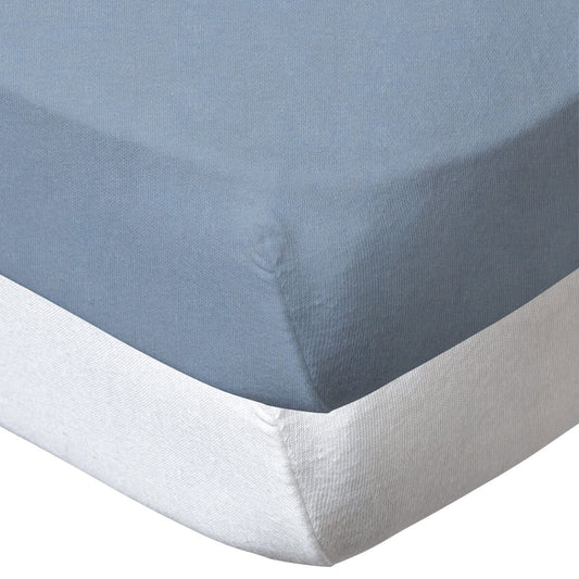 Lot de 2 draps housse en coton 70x140 cm - Blanc/Bleu Layette - Babycalin