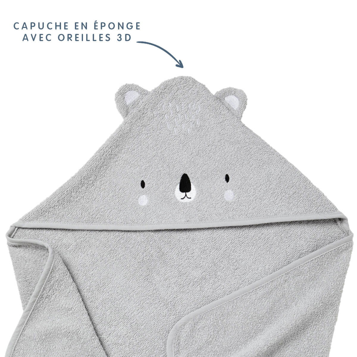Cape de bain 70x70 cm ludique - Koala gris - BB Malin