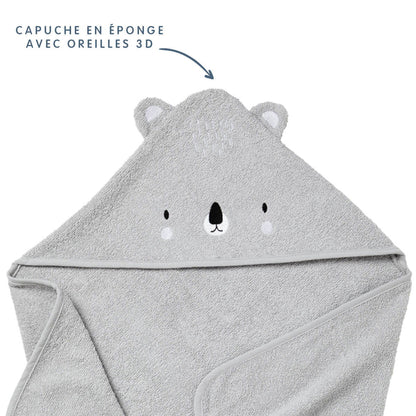 Cape de bain 70x70 cm ludique - Koala gris - BB Malin