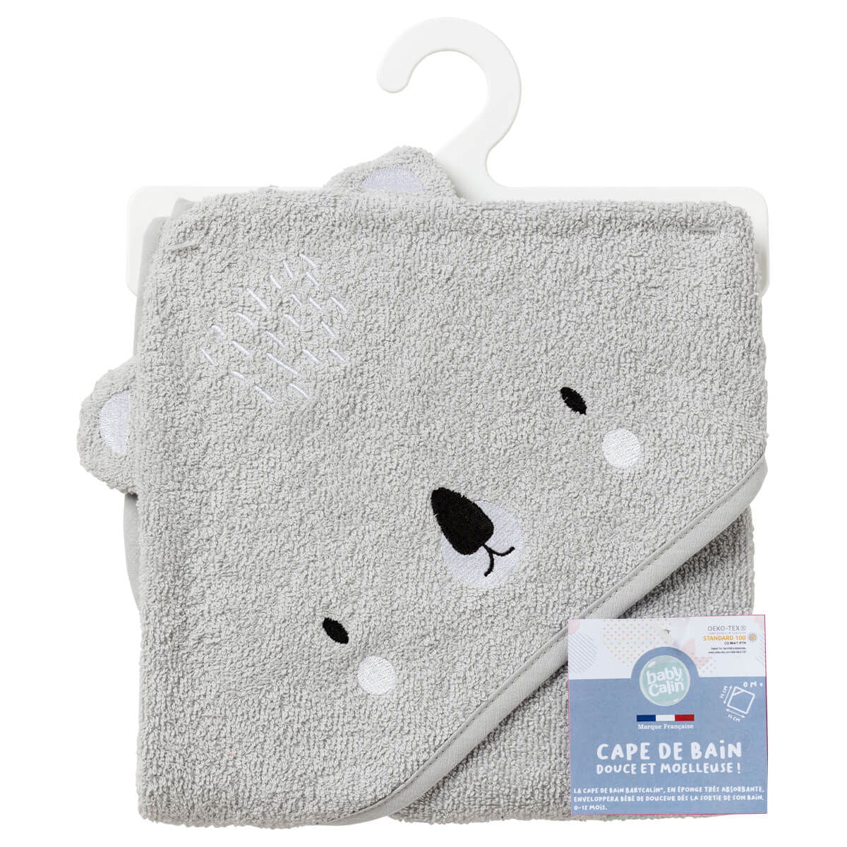 Cape de bain 70x70 cm ludique - Koala gris - BB Malin