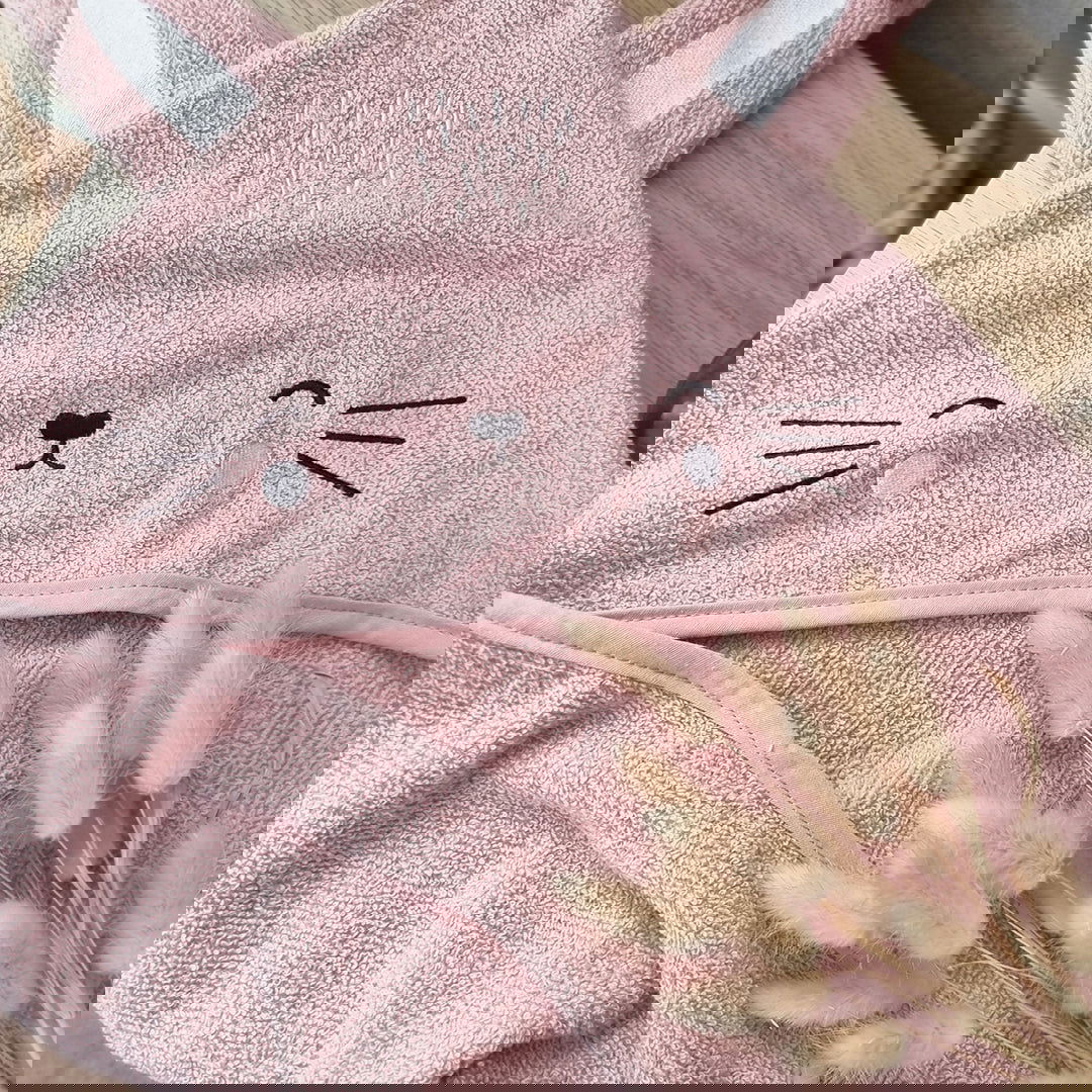Cape de bain 70x70 cm ludique - Lapin rose - BB Malin