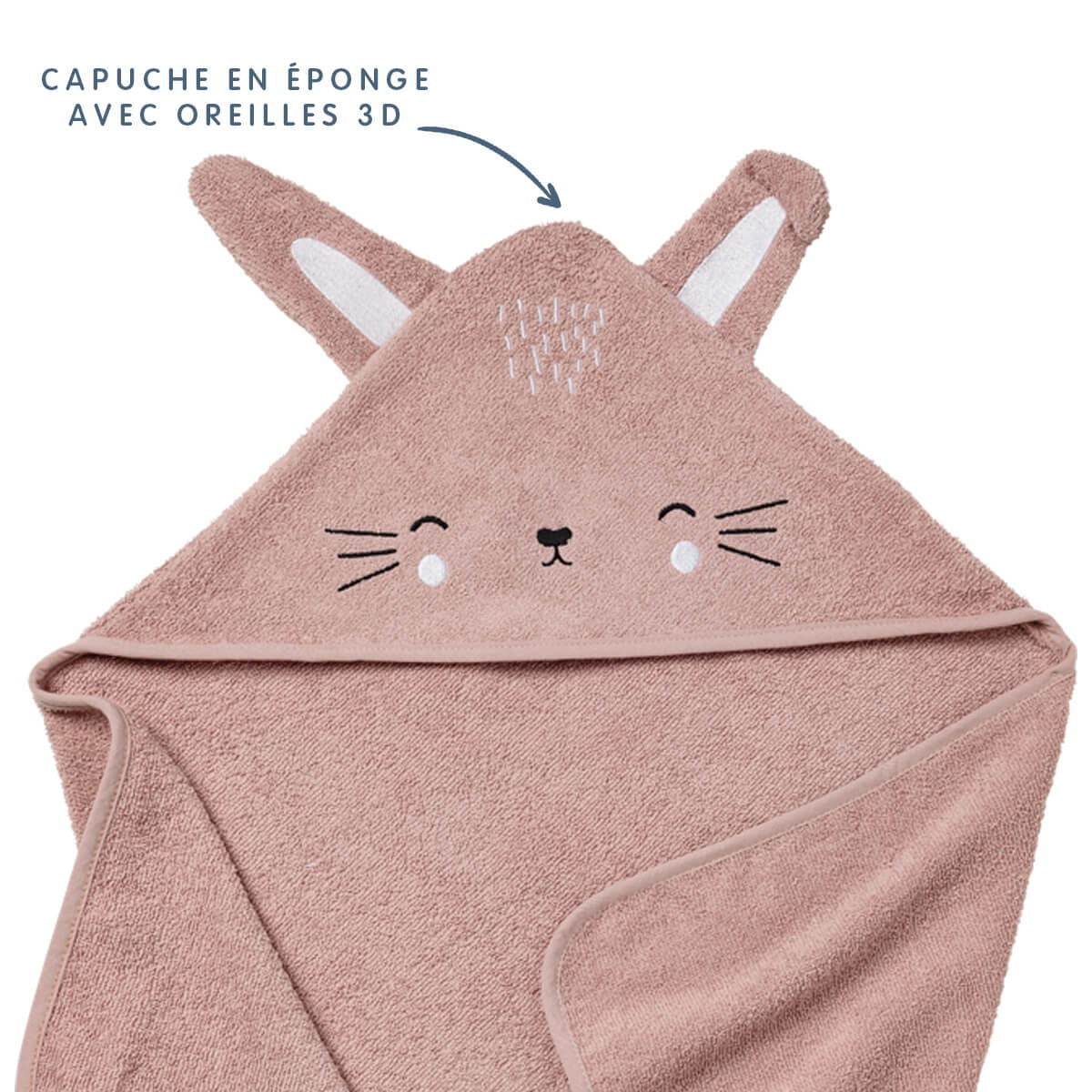 Cape de bain 70x70 cm ludique - Lapin rose - BB Malin