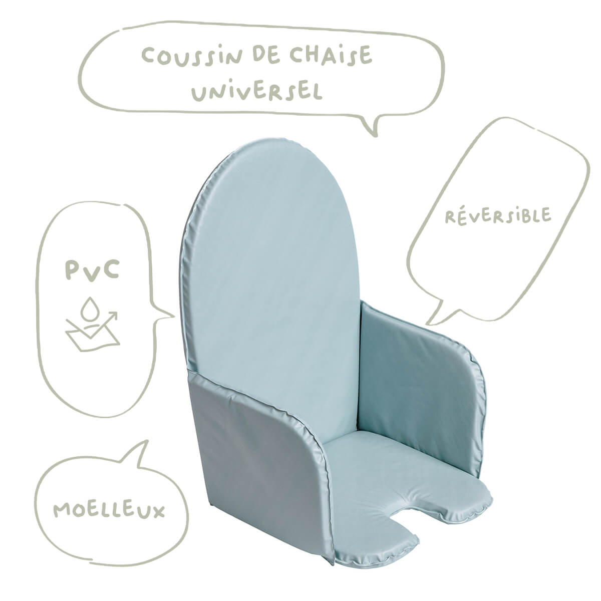 Coussin pour chaise haute 28x38 cm en PVC Bleu Vert - BB Malin