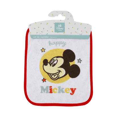 7 Bavoirs bébé Naissance 20x25 cm en éponge Happy Mickey