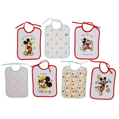 7 Bavoirs bébé Naissance 20x25 cm en éponge Happy Mickey