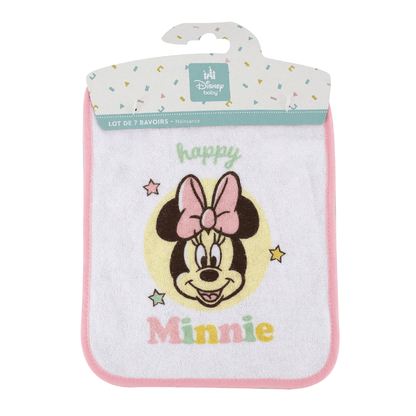 7 Bavoirs bébé Naissance 20x25 cm en éponge Happy Minnie