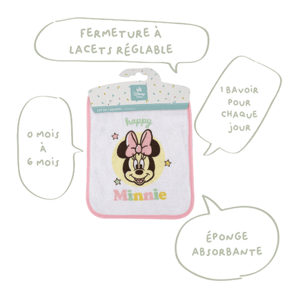 7 Bavoirs bébé Naissance 20x25 cm en éponge Happy Minnie