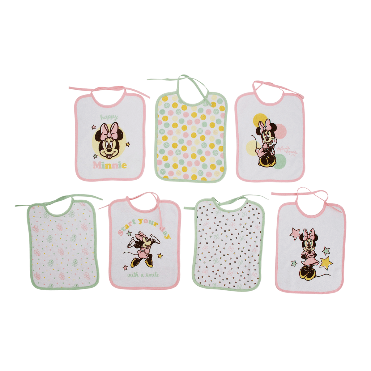 7 Bavoirs bébé Naissance 20x25 cm en éponge Happy Minnie