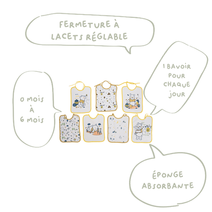 7 Bavoirs bébé Naissance 20x25 cm en éponge Winnie Hunny Time
