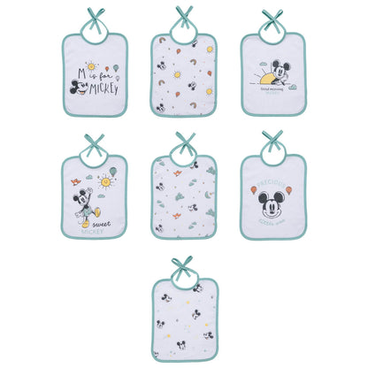 Lot de 7 bavoirs bébé Naissance 20x25 cm en Coton Mickey Good Morning