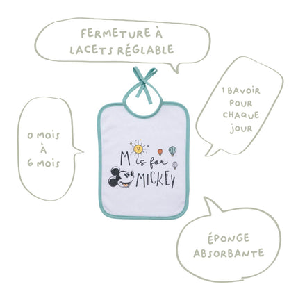 Lot de 7 bavoirs bébé Naissance 20x25 cm en Coton Mickey Good Morning