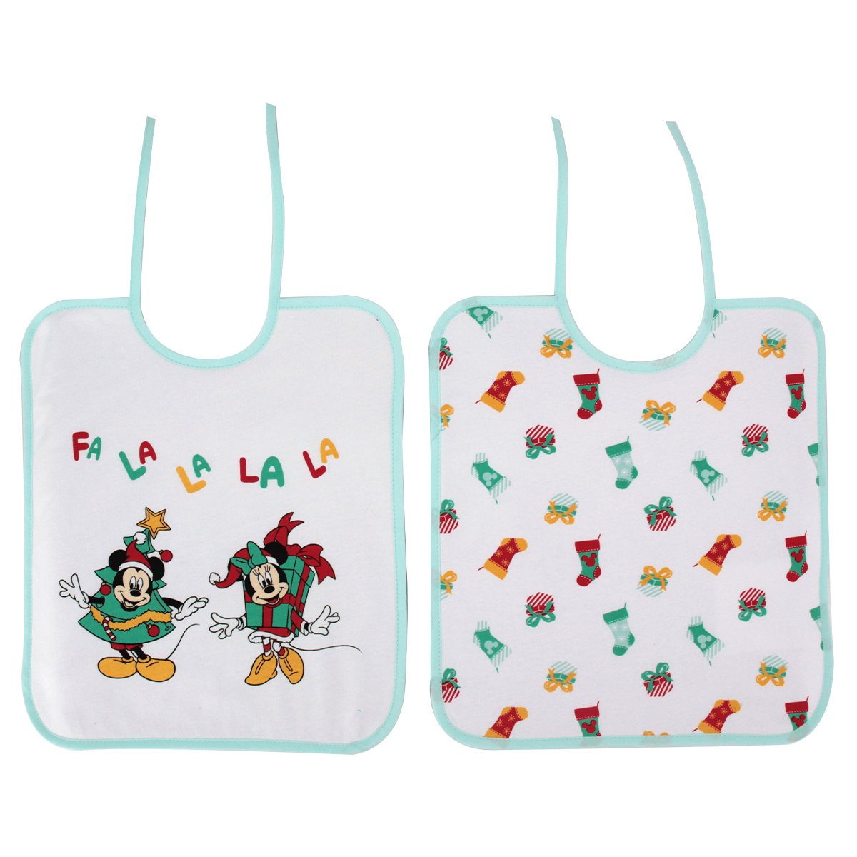 2 bavoirs bébé 6 mois Noël Mickey&Minnie Jingle All The Way - Bavoir en éponge à lacets 28x38 cm