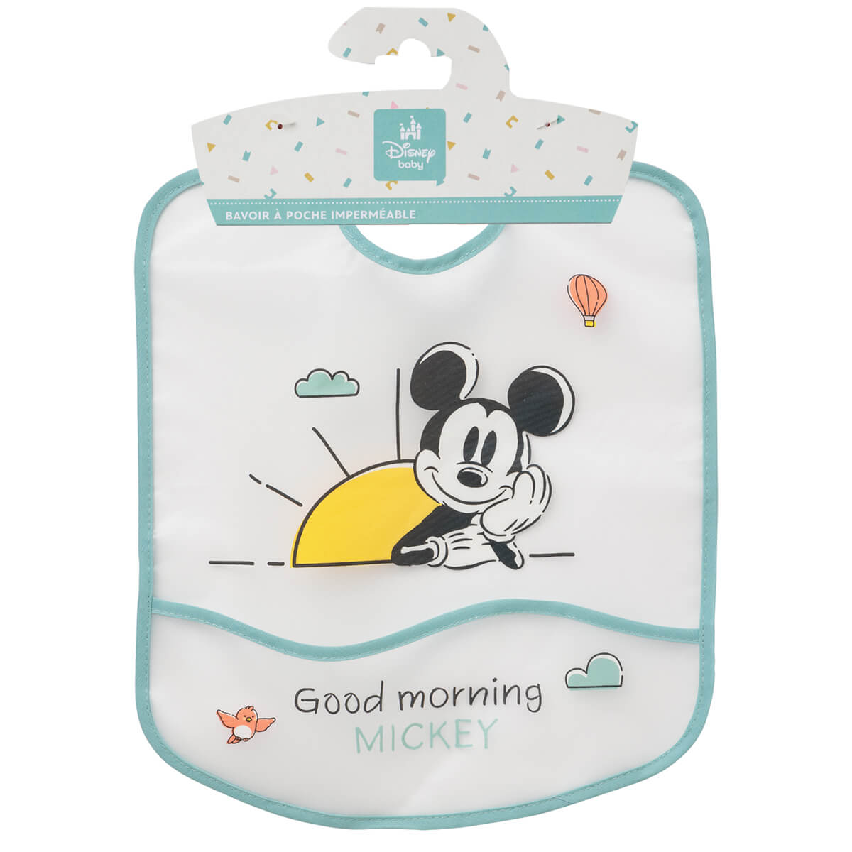 Bavoir bébé 6 mois 28x32 cm plastifié Mickey Good Morning