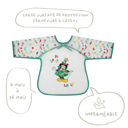 Bavoir manches longues 12 mois Noël Mickey Jingle All The Way - Bavoir tablier 37x42 cm