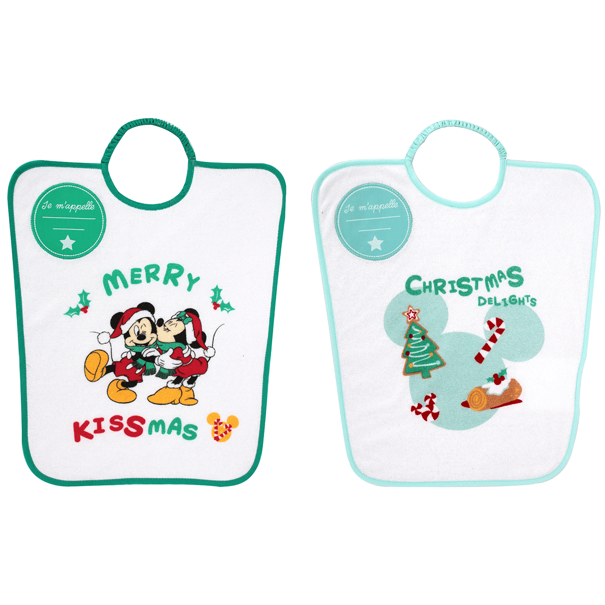 Bavoir maternelle 24 mois Noël Mickey&Minnie Jingle All The Ways - Bavoir élastique à personnaliser 35x38 cm