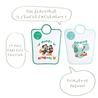 Bavoir maternelle 24 mois Noël Mickey&Minnie Jingle All The Ways - Bavoir élastique à personnaliser 35x38 cm