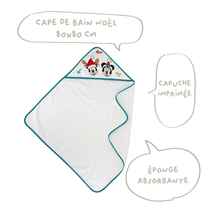 Cape de bain 80x80 cm velours Noël - Mickey&Minnie Jingle All The Way