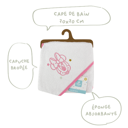 Cape de bain bébé Happy Minnie - Sortie de bain bébé 70x70 cm