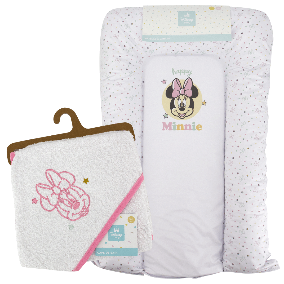 Cape de bain bébé Happy Minnie - Sortie de bain bébé 70x70 cm