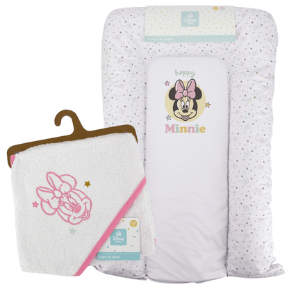 Cape de bain bébé Happy Minnie - Sortie de bain bébé 70x70 cm