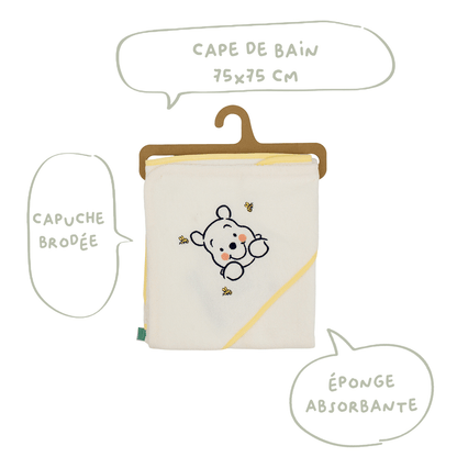 Cape de bain bébé Winnie Hunny Time - Sortie de bain bébé 75x75 cm