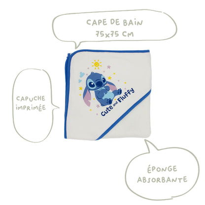 Cape de bain bébé Stitch - Sortie de bain bébé 75x75 cm