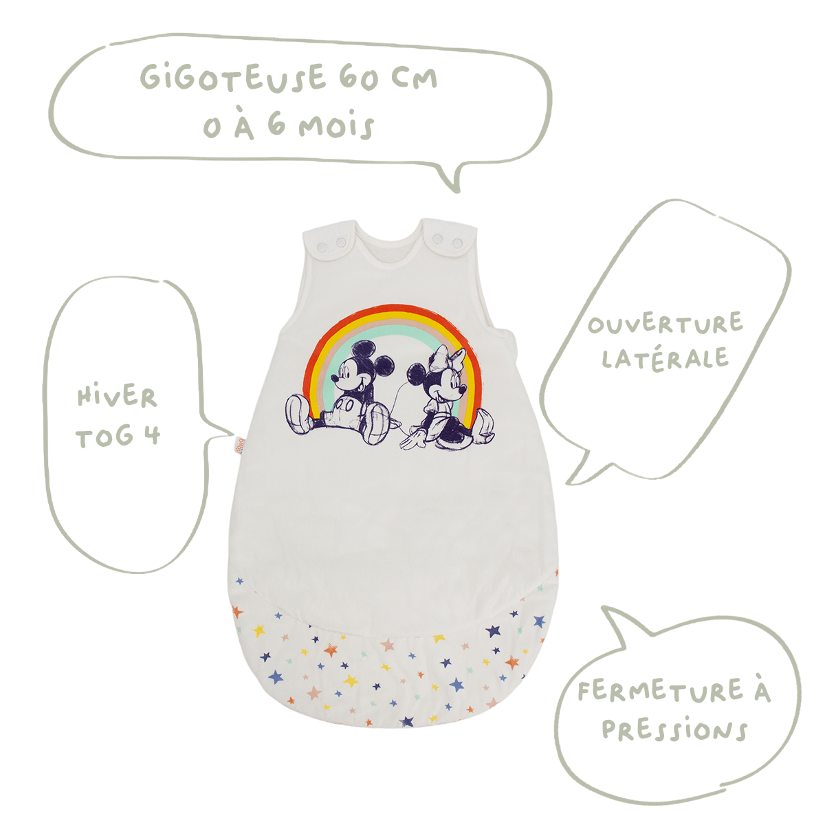 Gigoteuse 0-6 mois hiver 65 cm - Gigoteuse TOG 4 en velours - Mickey&Minnie Cool