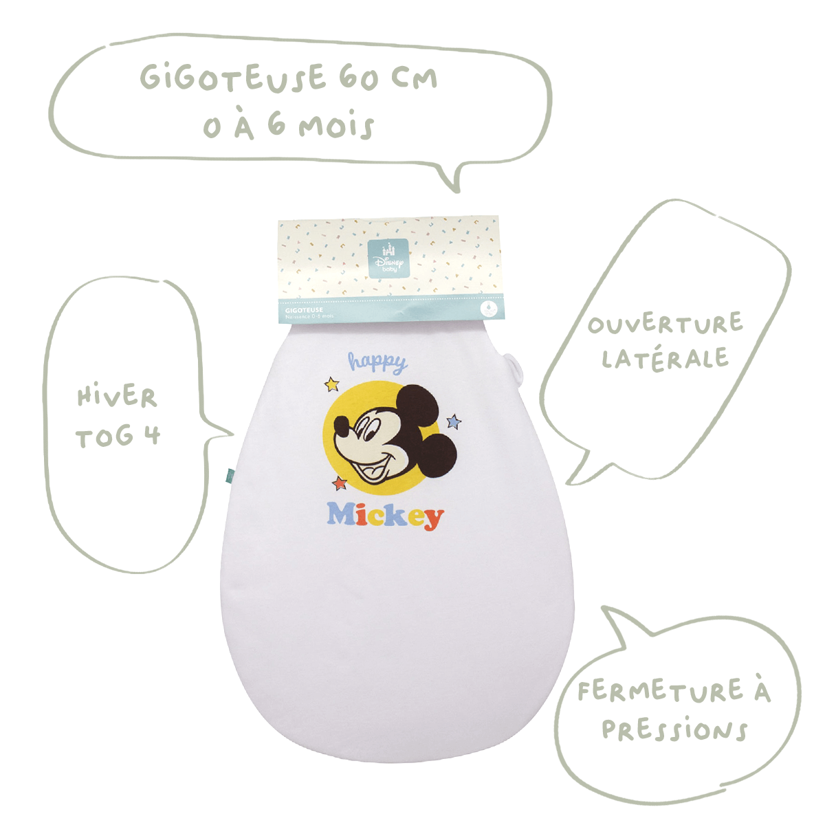 Gigoteuse hiver 0-6 mois 65 cm en Coton - Gigoteuse TOG 4 - Happy Mickey