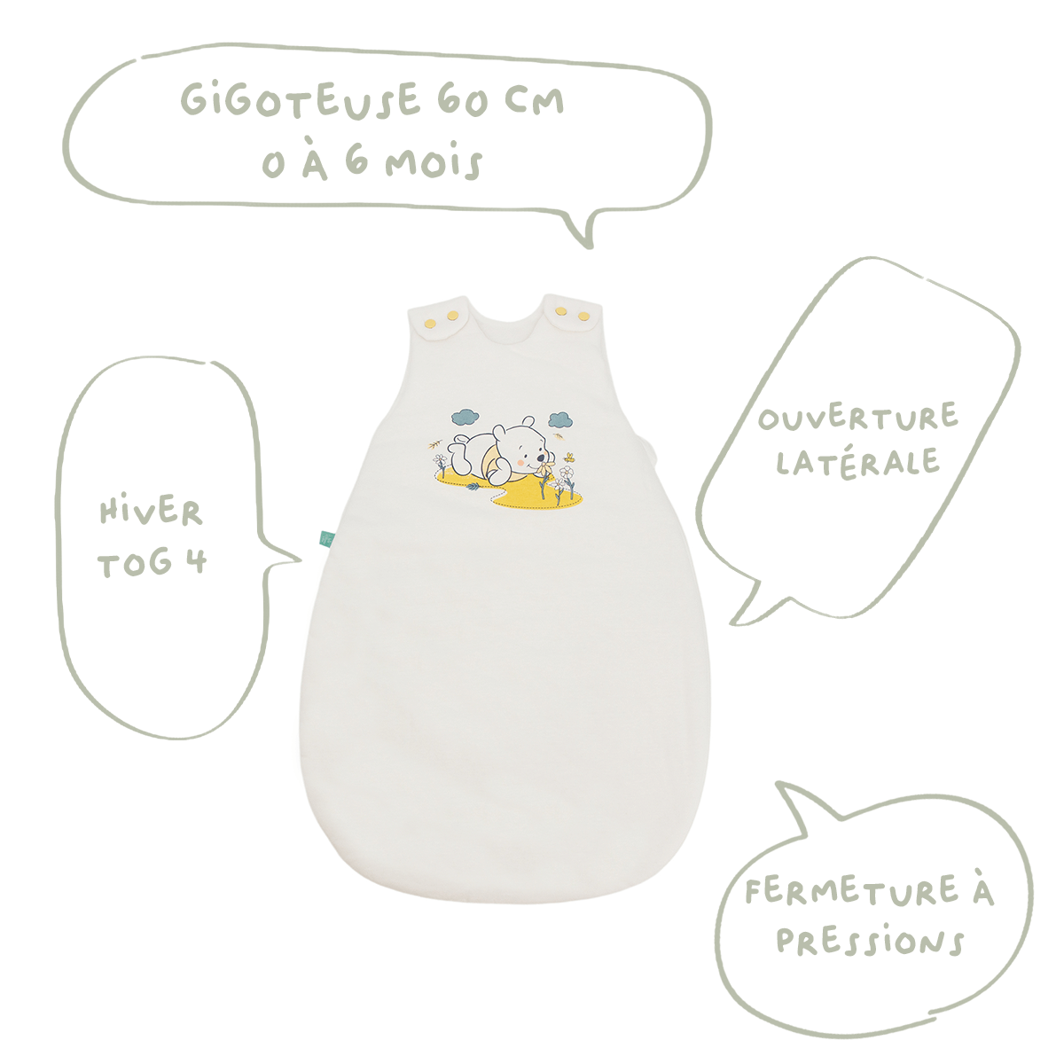 Gigoteuse hiver 0-6 mois 65 cm en Coton - Gigoteuse TOG 4 - Winnie Hunny Time