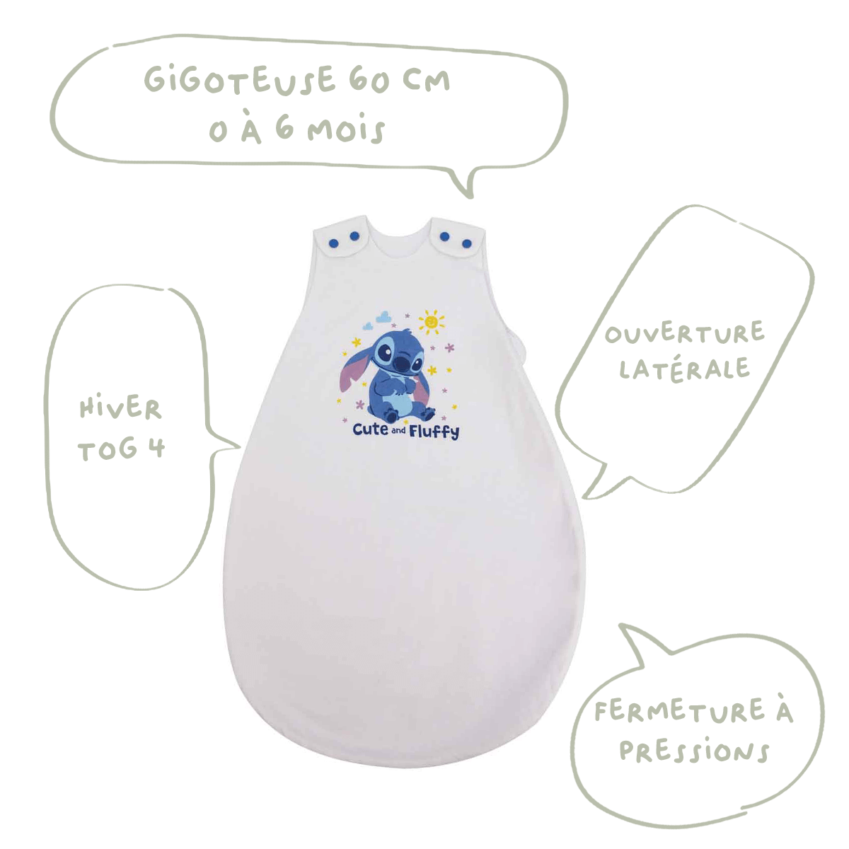 Gigoteuse hiver 0-6 mois 65 cm en Coton - Gigoteuse TOG 4 - Stitch