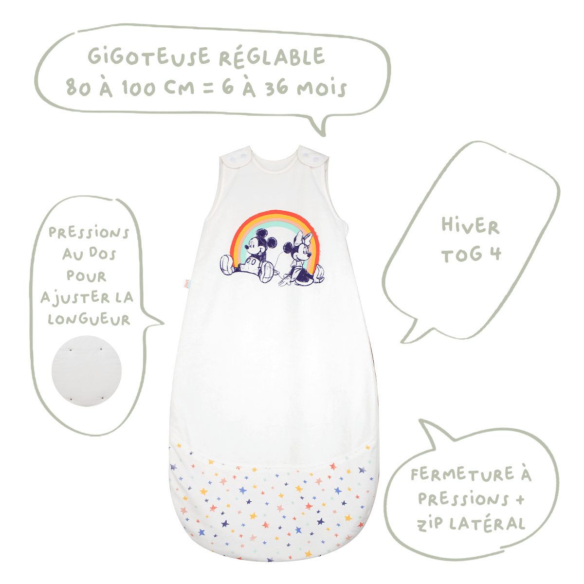 Gigoteuse 6-36 mois hiver 100 cm - Gigoteuse TOG 4 en velours - Mickey&Minnie Cool