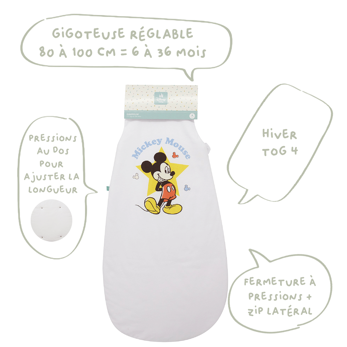 Gigoteuse 6-36 mois hiver 100 cm - Gigoteuse TOG 4 - Happy Mickey