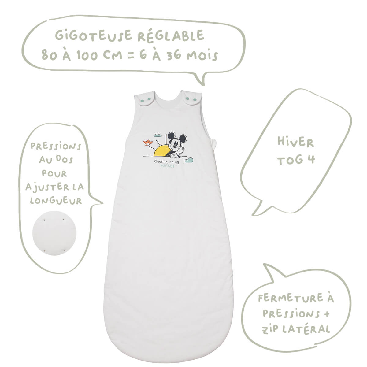 Gigoteuse hiver 6-36 mois 100 cm en Coton Mickey Good Morning