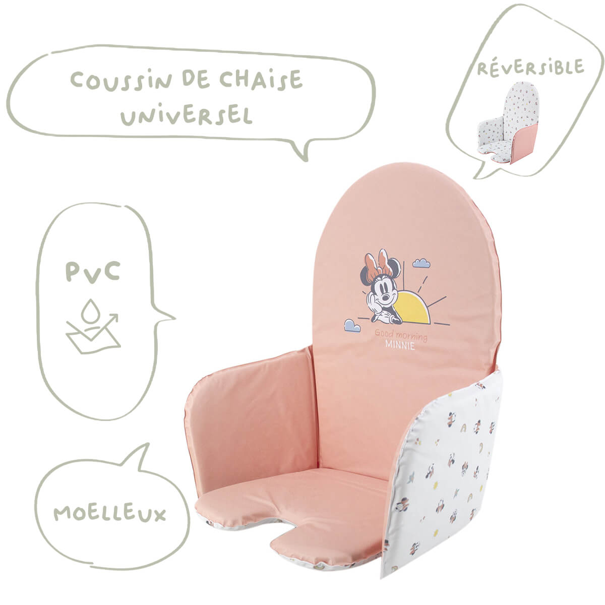 Coussin pour chaise haute 28x38 cm en PVC Minnie Good Morning