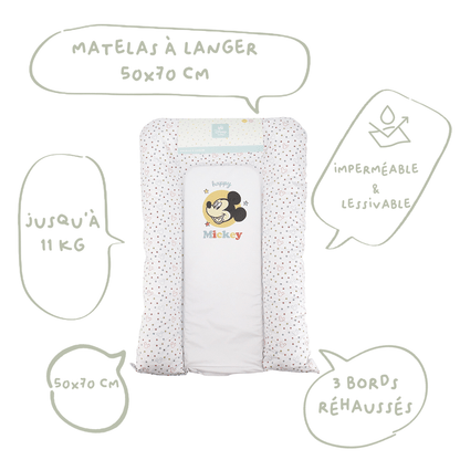 Matelas à langer bébé Flocons Happy Mickey - Matelas à langer pour bébé 50x70 cm