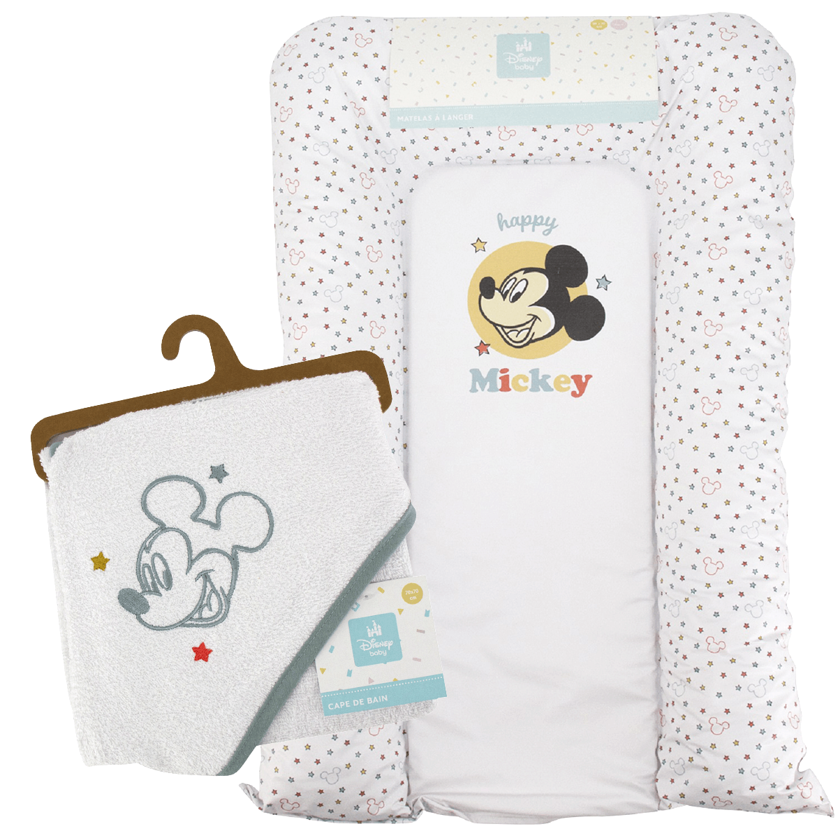 Cape de bain bébé Happy Mickey - Sortie de bain bébé 70x70 cm