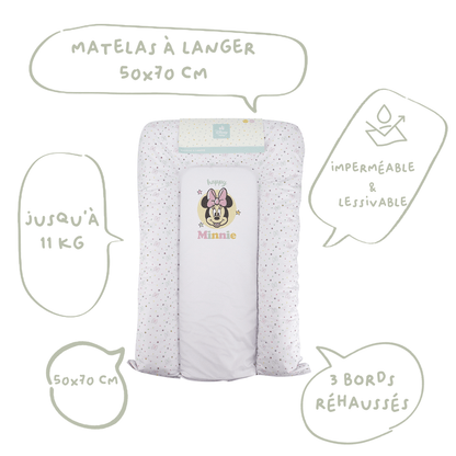 Matelas à langer bébé Flocons Happy Minnie - Matelas à langer pour bébé 50x70 cm