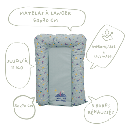Matelas à langer bébé Flocons Stitch Bleu - Matelas à langer pour bébé 50x70 cm