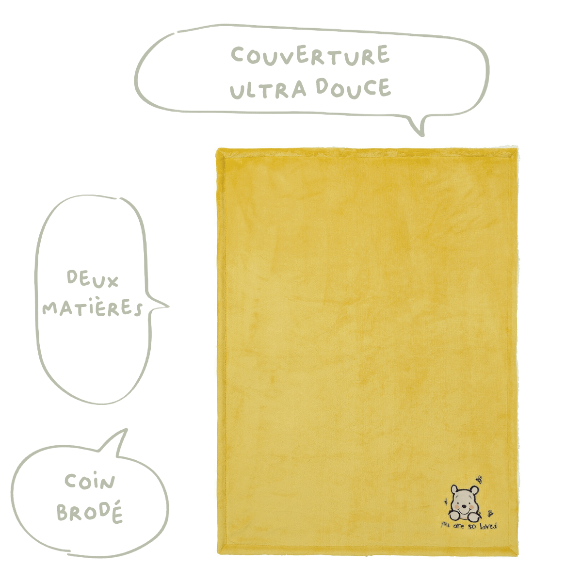 Couverture bébé Naissance 75x100 cm bi-matière Winnie Hunny Time