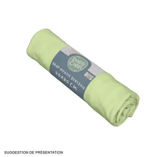 Drap housse uni 40x80 cm en coton épais Vert anis - Babycalin
