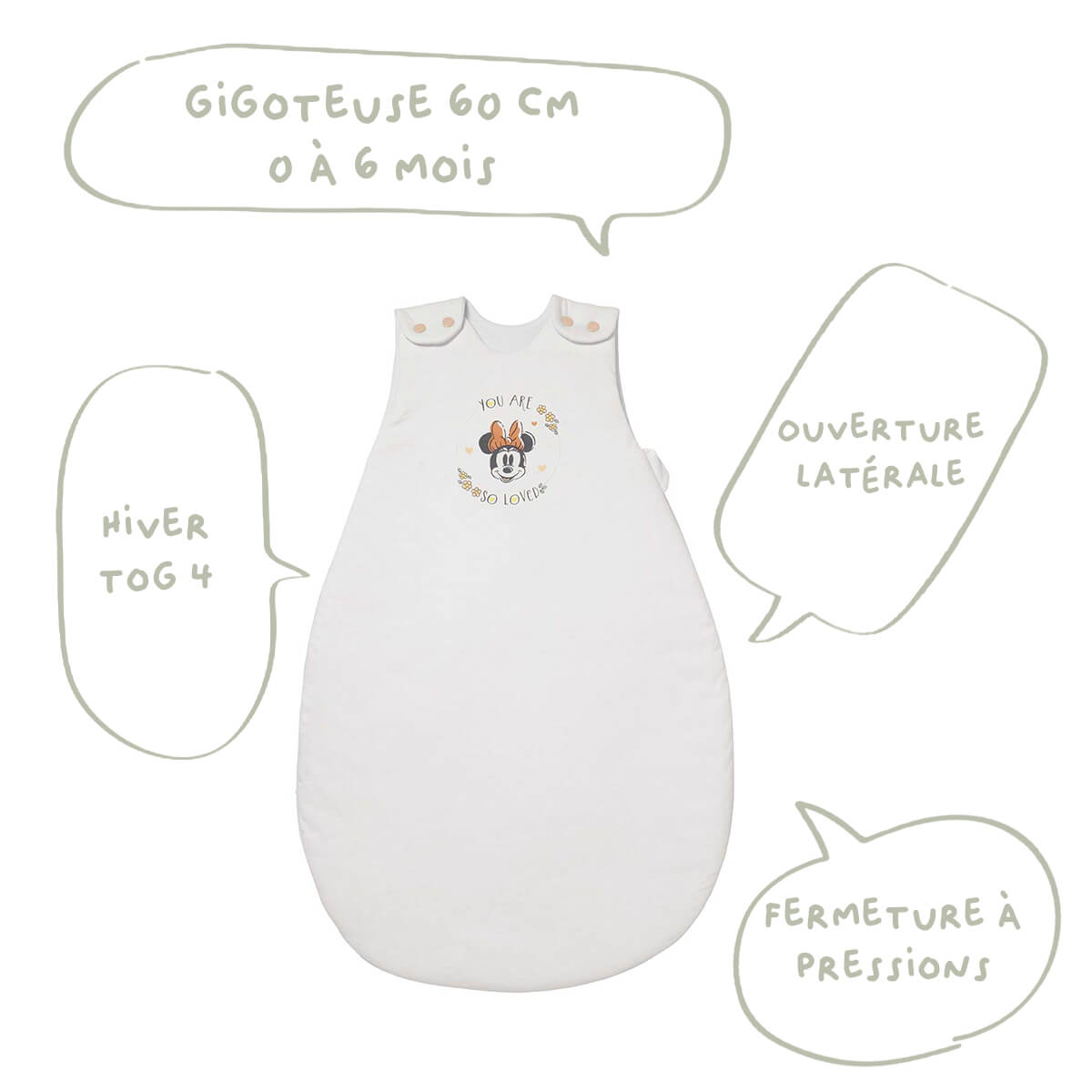 Gigoteuse hiver 0-6 mois 65 cm en Coton Minnie Good Morning - BB Malin