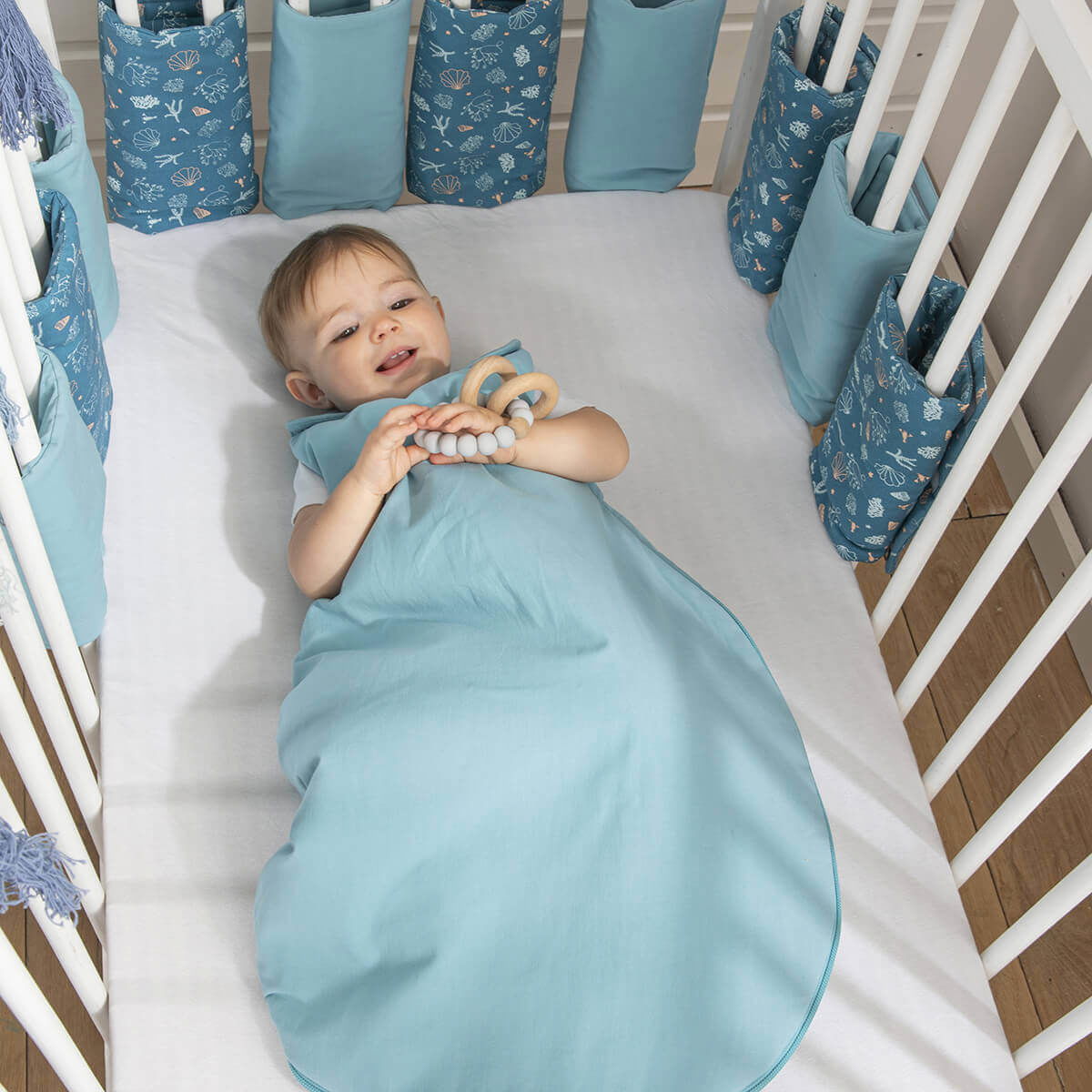 Gigoteuse naissance hiver en popeline 65 cm - Seaside Romance uni bleu - BB Malin