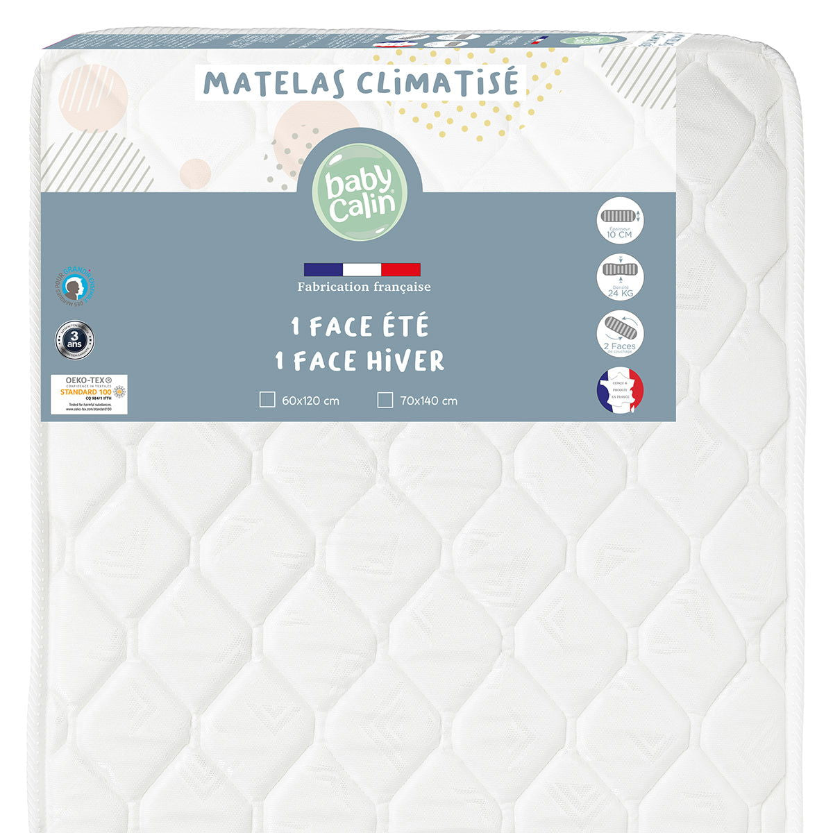 Matelas bébé Climatisé Été / Hiver - 70x140 cm - 