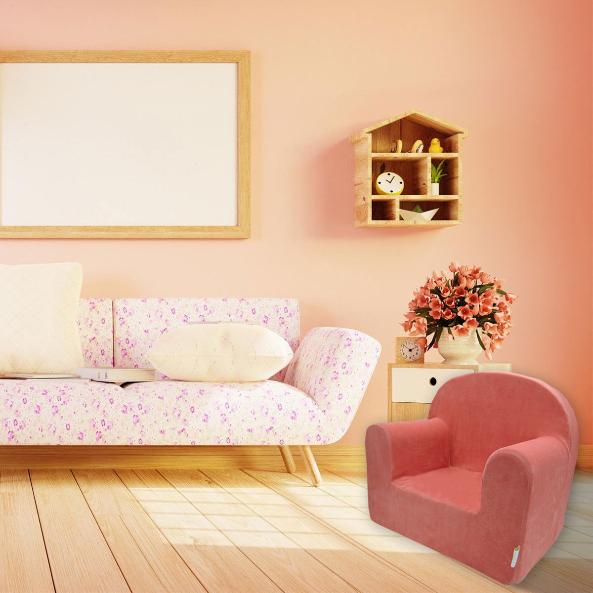 Housse de fauteuil droit enfant en velours uni - Terracotta - BB Malin